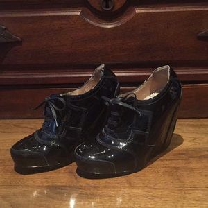 New black patent leather Dries Van Noten wedges.